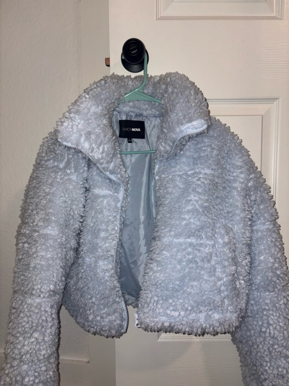 Fashion Nova Light Gray Plush Sherpa Puffer Jacket